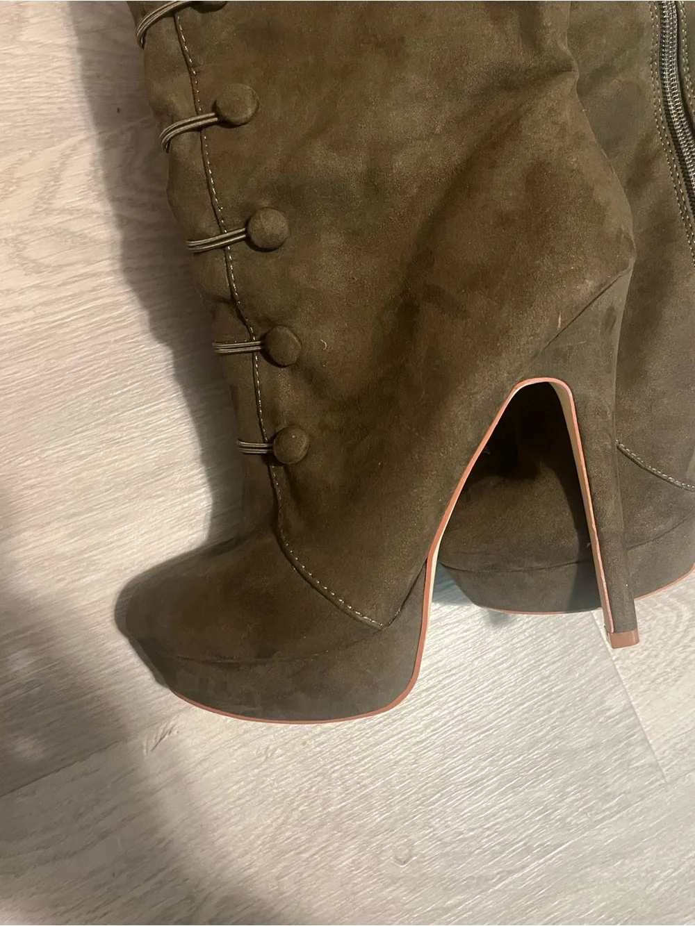 Women's Olive Suede Over-the-Knee Platform Boots Witchy Fairycore